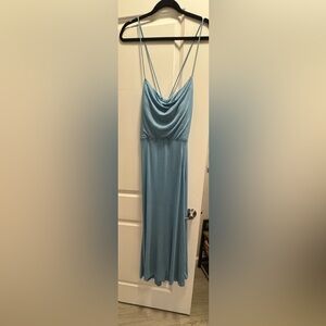 Halars Light Blue Slip Dress with Double Spaghetti Straps. Maxi